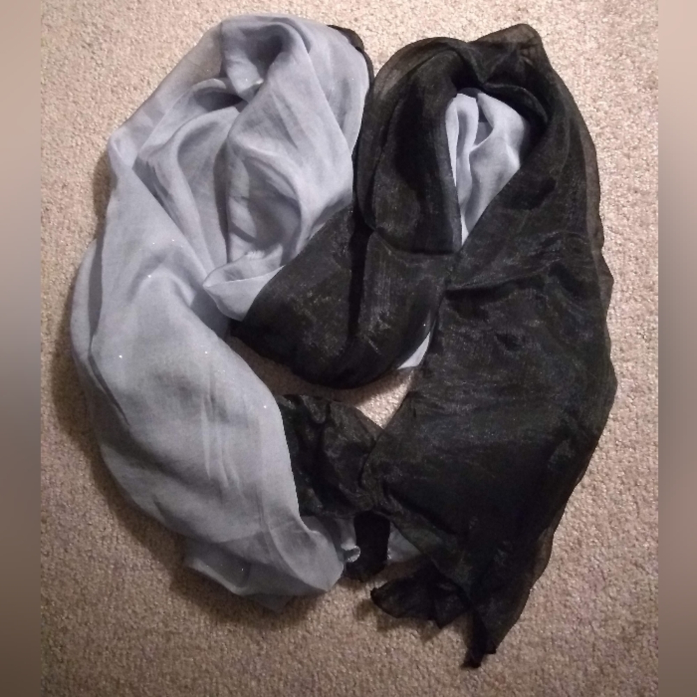 Black and gray two sided sparkly scarf